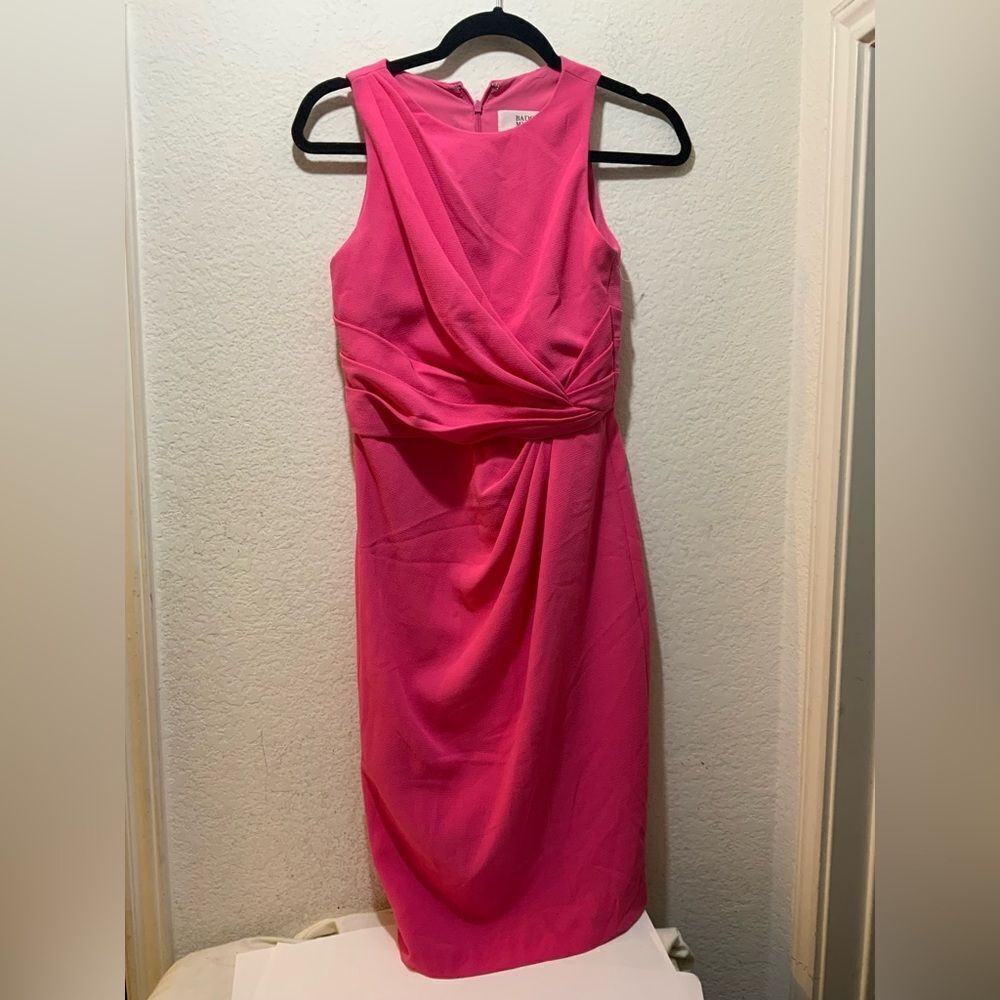 Badgley Mischka Collection Hot Pink Work Wear Dress with Twist Detail at Waist